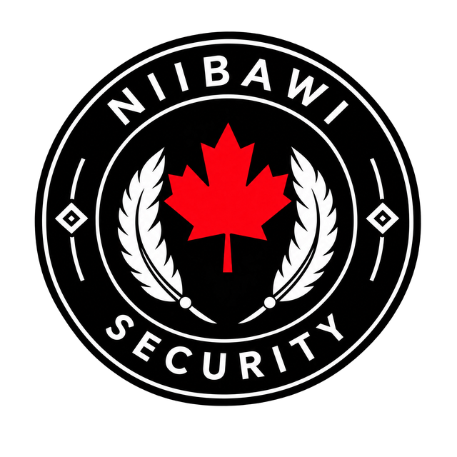Niibawi Security maple leaf and feather emblem